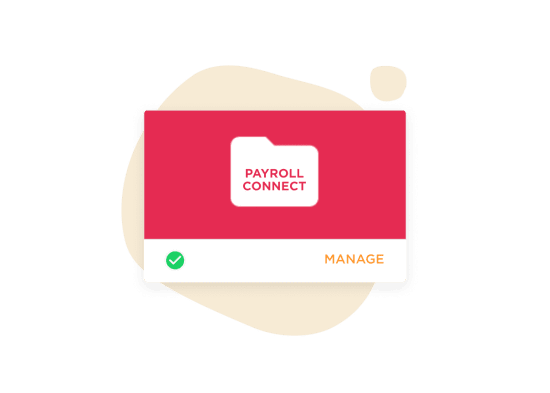 PAYROLL CONNECT folder icon with manage option, highlighted in red and white, on a soft background, Payroll management interface design