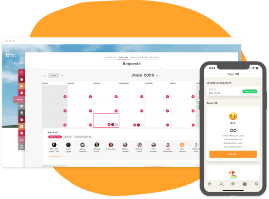 calendar interface, time off request mobile view