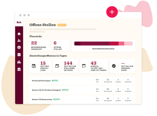 job overview dashboard, recruitment statistics and open positions displayed in a digital interface