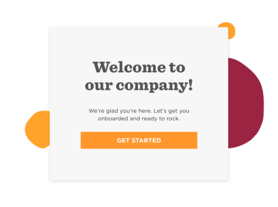 welcome message onboarding button, colorful background elements vibrant design