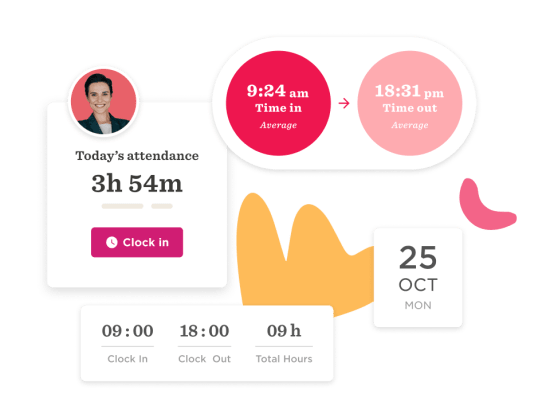 attendance, clock in details, time log visual summary