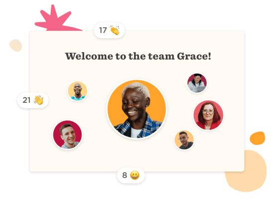 welcome team graphic, diverse team members smiling