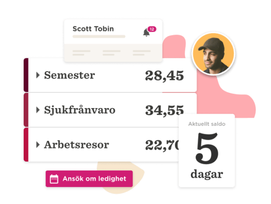 Scott Tobin, vacation balance 28.45 days, sick leave 34.55 days, work travel 22.70 days, current balance 5 days