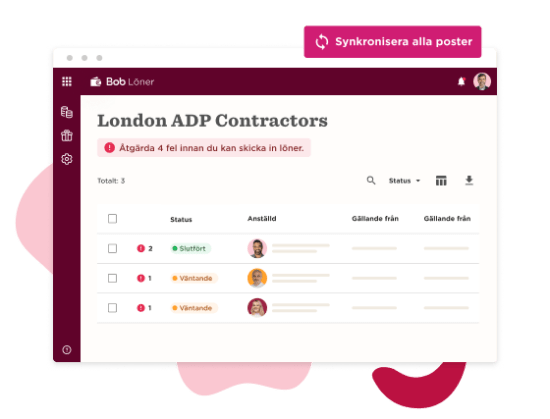 London ADP Contractors interface displaying contractor status and error message. Colorful icons enhance usability. , contractor-status, user-interface