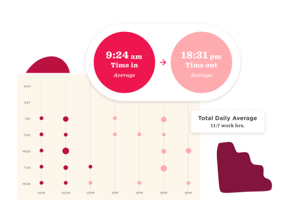 average work hours chart, time in and out statistics visualization