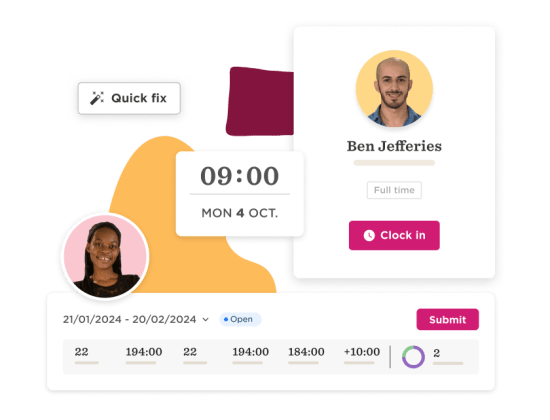 quick fix feature, user schedule interface with time, date, and profile image of Ben Jefferies