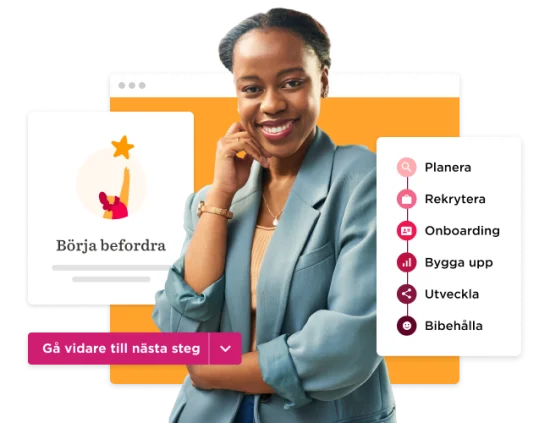 woman smiling, colorful interface elements