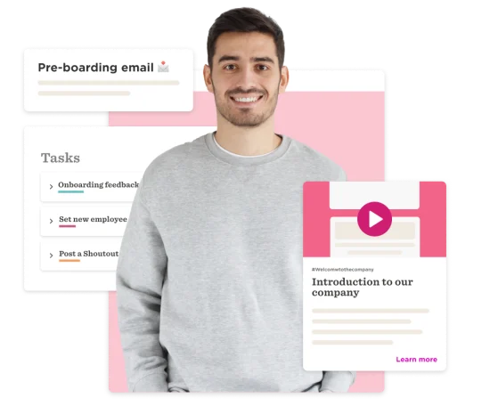 pre-boarding email onboarding tasks new employee introduction, employee onboarding feedback video introduction
