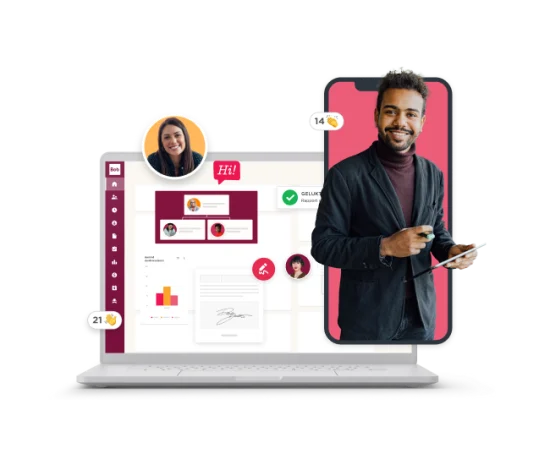 laptop_with_dashboard, smiling_man_with_tablet