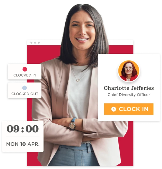 businesswoman, clocking-in-system