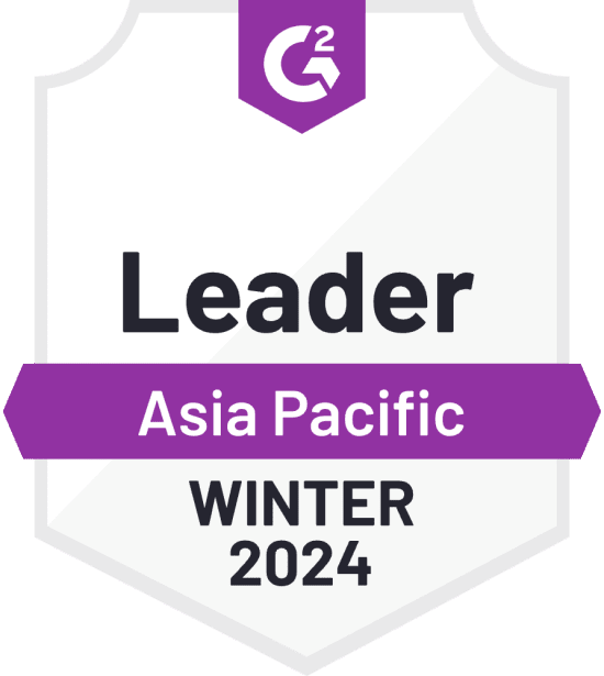 Leader badge for G2 in Asia Pacific, Winter 2024, highlighting excellence in software solutions, G2 Leader badge, Asia Pacific, Winter 2024