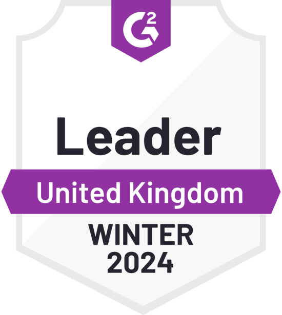 G2 Leader badge for Winter 2024 in the United Kingdom, showcasing achievement and recognition in the industry., G2, Leader