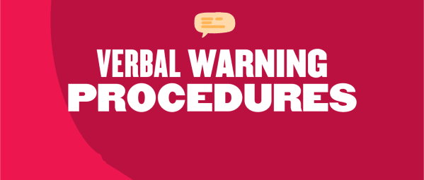 VERBAL WARNING PROCEDURES graphic with bold white text on a red background and speech bubble icon, Informative warning procedures overview for clear communication.