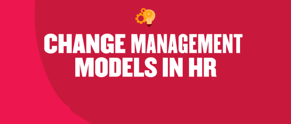 change management models in hr, graphic design with gears and light bulb on red background
