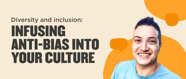 Diversity and inclusion theme highlighting anti-bias culture with a smiling individual in a casual blue shirt., anti-bias culture, diversity and inclusion