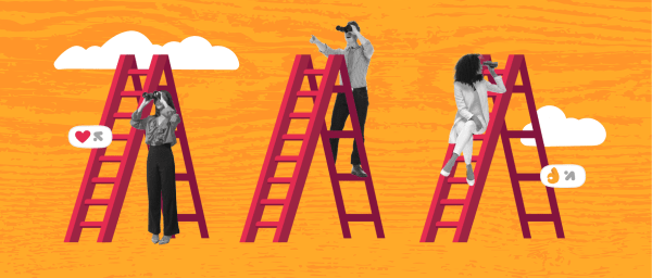 ladders, people, binoculars, colorful-background