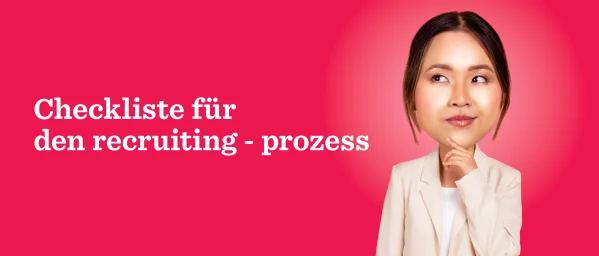 Checkliste für den Recruiting-Prozess, Frau im Blazer mit nachdenklichem Ausdruck vor rotem Hintergrund