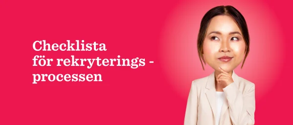 checklist for recruitment process with thoughtful woman in a blazer on vibrant pink background, recruitment planning and strategy illustration