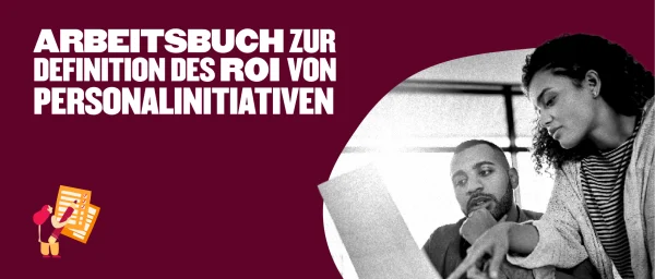 Arbeitsbuch zum ROI von Personalinitiativen, zeigt zwei Menschen bei der Zusammenarbeit in einem modernen Arbeitsumfeld., Arbeitsbuch, ROI Personalinitiativen