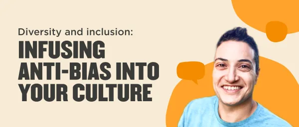 Diversity and inclusion theme highlighting anti-bias culture with a smiling individual in a casual blue shirt., anti-bias culture, diversity and inclusion