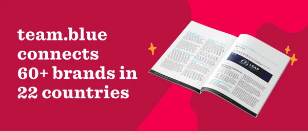 team.blue connects 60+ brands across 22 countries in a vibrant newsletter format, open magazine highlighting global brand connections