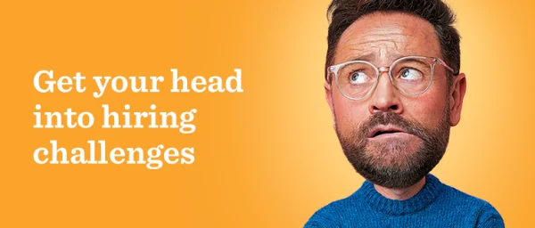 get-your-head-into-hiring-challenges, caricature-man-with-glasses-and-beard-on-orange-background