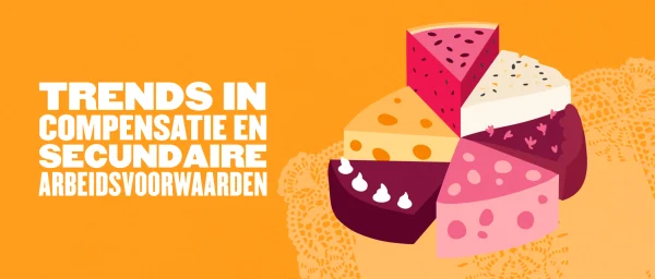 trends in compensation and secondary benefits infographic pie chart, colorful pie chart with cheese-like segments on orange background