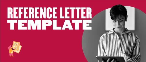 reference letter template, woman holding tablet in stylish shirt with checklists in a creative design layout