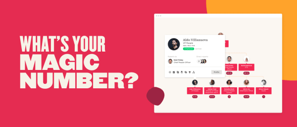 what's your magic number?, Aldo Villanueva profile with direct reports in a colorful organizational chart.