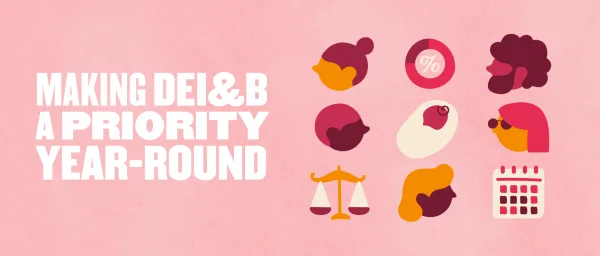 making DEI&B a priority icons diversity inclusion representation, colorful illustrations emphasizing DEI&B themes and dialogue