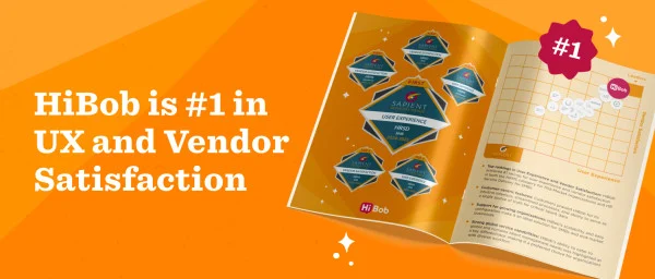HiBob ranks #1 in UX and Vendor Satisfaction with highlighted achievement badges on a vibrant orange background., HiBob#1UserExperience