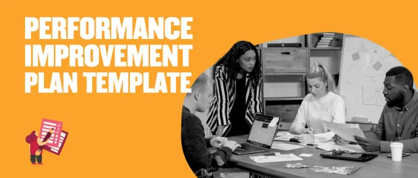 performance improvement plan template, team collaboration analyzing documents on table with graphs and notes