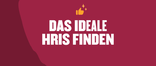 Das ideale HRIS finden, Raum im Hintergrund mit rotem Farbton und hervorgehobenem Text in Weiß und Symbolen