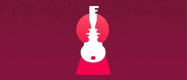 keyhole and key graphic, abstract design with vivid colors and shapes showcasing security and access themes
