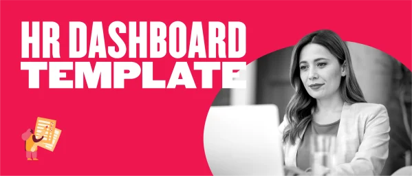HR dashboard template featuring a focused woman in a blazer, working on a laptop against a vibrant pink background. , HRDashboard, TemplateDesign