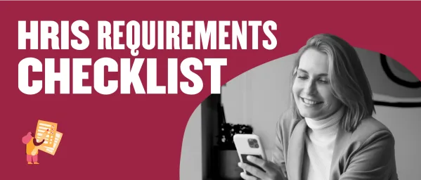 HRIS requirements checklist with a focused woman using a smartphone, vibrant colors enhance clarity and engagement, Checklist for HRIS requirements featuring a woman smiling with a smartphone, vibrant background elements