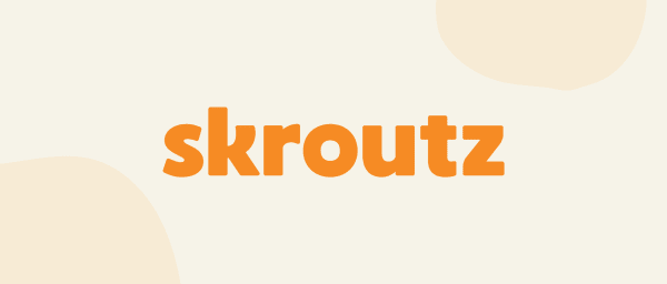 skroutz logo in bold orange on light beige background, representing a modern and clean design, creative branding element