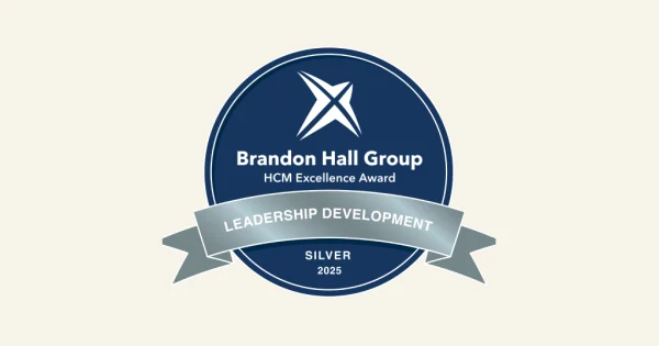 Brandon Hall Group award badge for HCM Excellence in Leadership Development, Silver, 2025, HCM Excellence Award badge, Leadership Development 2025