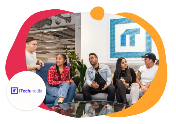 modern office team collaboration, diverse group discussing ideas in vibrant workspace with plants and artwork