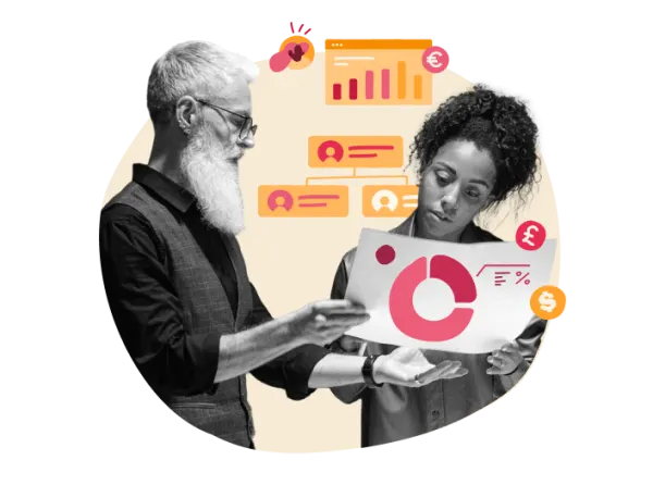 business analysis, teamwork with data insights and charts in a collaborative setting