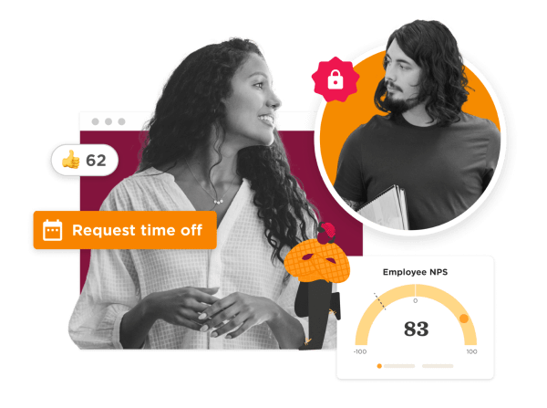 employee engagement discussion, request time off features and NPS score visualization