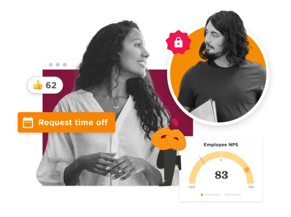 employee engagement discussion, request time off features and NPS score visualization