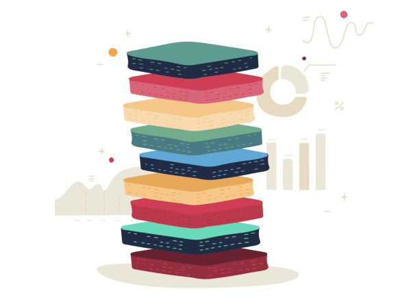 stacked colorful blocks with graphs and charts, representing data visualization and analysis, data visualization, colorful stacks