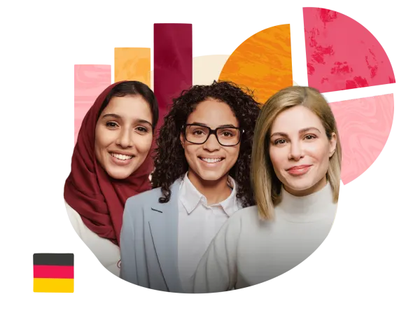 diverse women, bar chart&colorful shapes