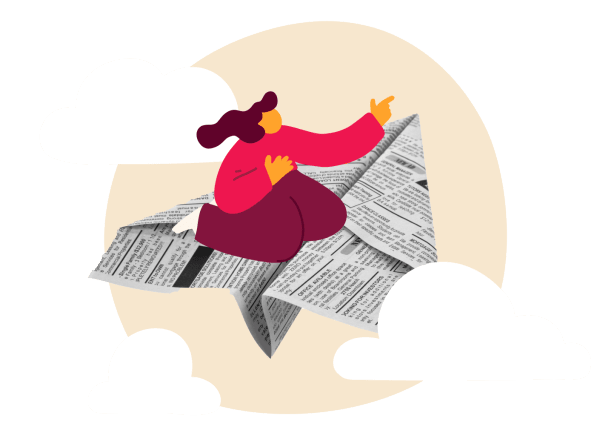 paper airplane, person in clouds