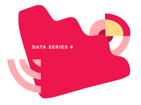 DATA SERIES 4 logo in bold white text on a vibrant pink and multicolored abstract background with curves and shapes, Colorful abstract design emphasizing data series concept with dynamic shapes.