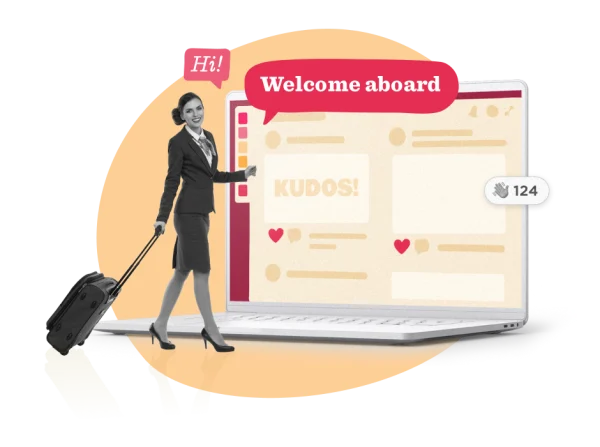 businesswoman, welcome aboard, laptop interface