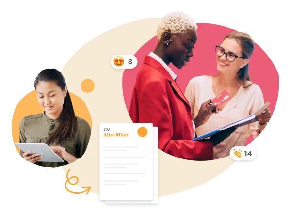 woman-reading-tablet, two-women-discussing-resume