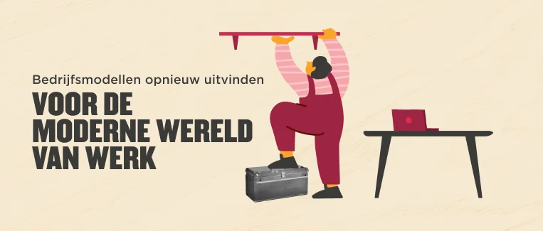 bedrijfsmodellen-voor-moderne-wereld-van-werk, persoon-hangt-bord-op-werkplek