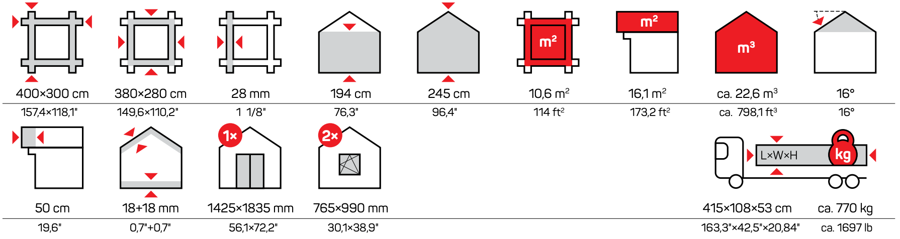 Icons Measurements Vion Garden Houses